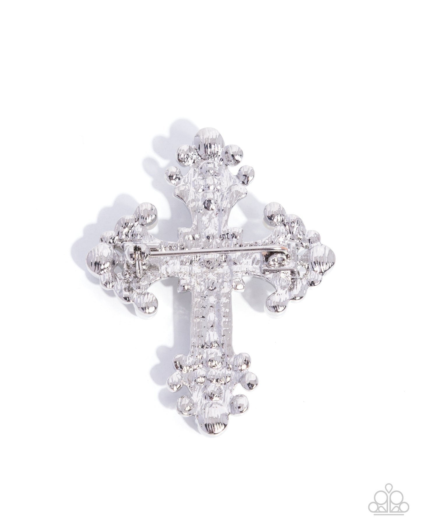 Paparazzi Candescent Cross - White Pearl & Rhinestone Cross Lapel Pin Brooch