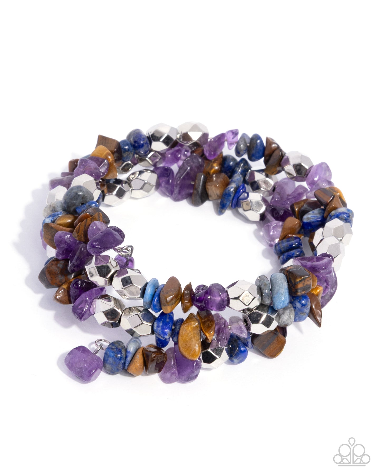 Paparazzi Santa Fe Surrender - Purple, Lapis, Amethyst, Tiger's Eye Stone Silver Coil Bracelet