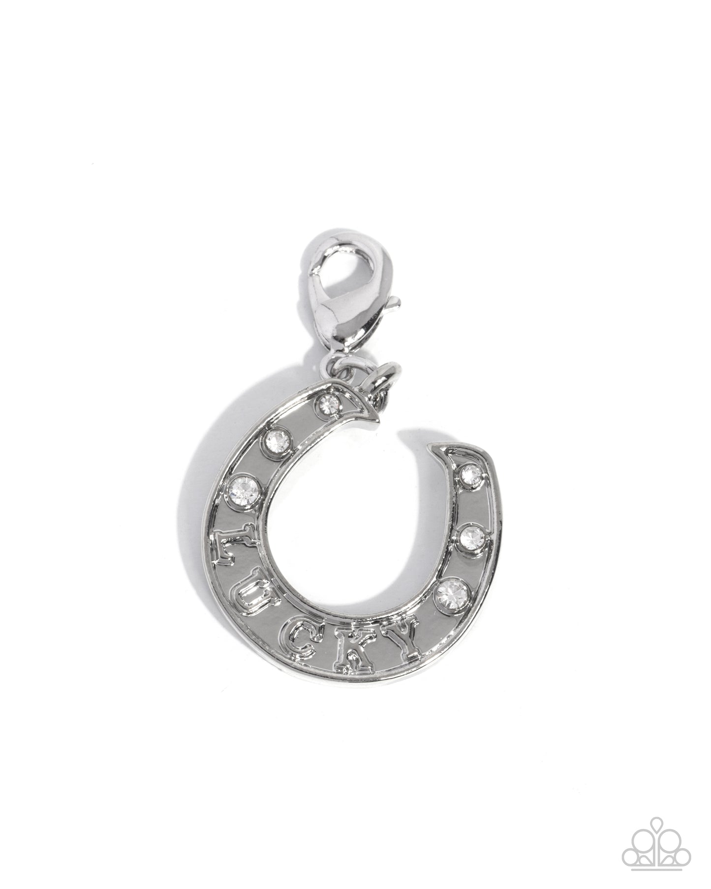 Paparazzi Horseshoe Hold - White Rhinestone Rhodium Plated Horseshoe Charm