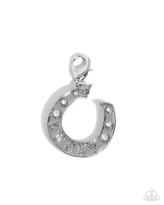 Paparazzi Horseshoe Hold - White Rhinestone Rhodium Plated Horseshoe Charm