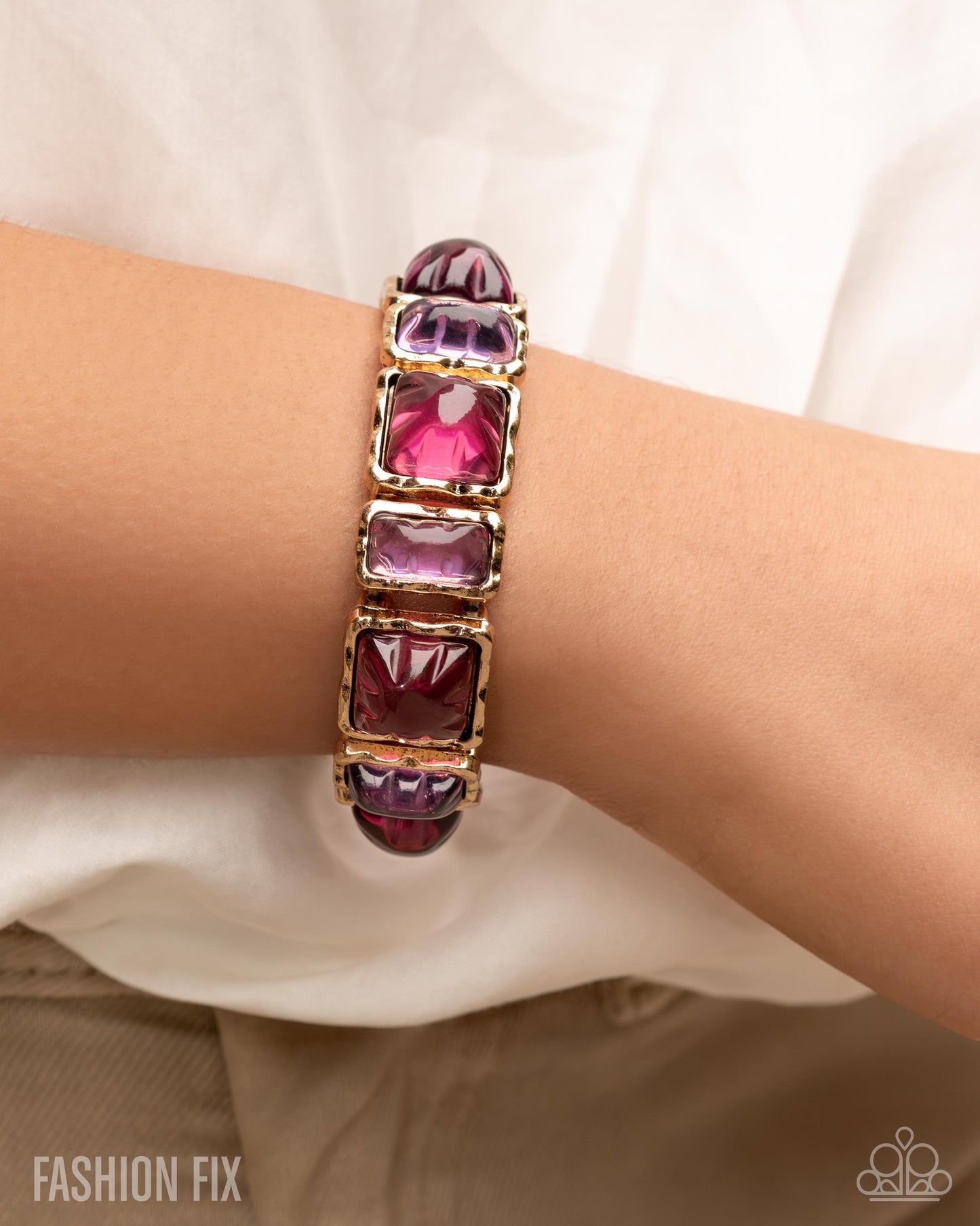 Paparazzi Retro Radical - Purple, Lavender & Damson Acrylic Gold Stretch Bracelet Glimpses Of Malibu Fashion Fix December 2025 B2540