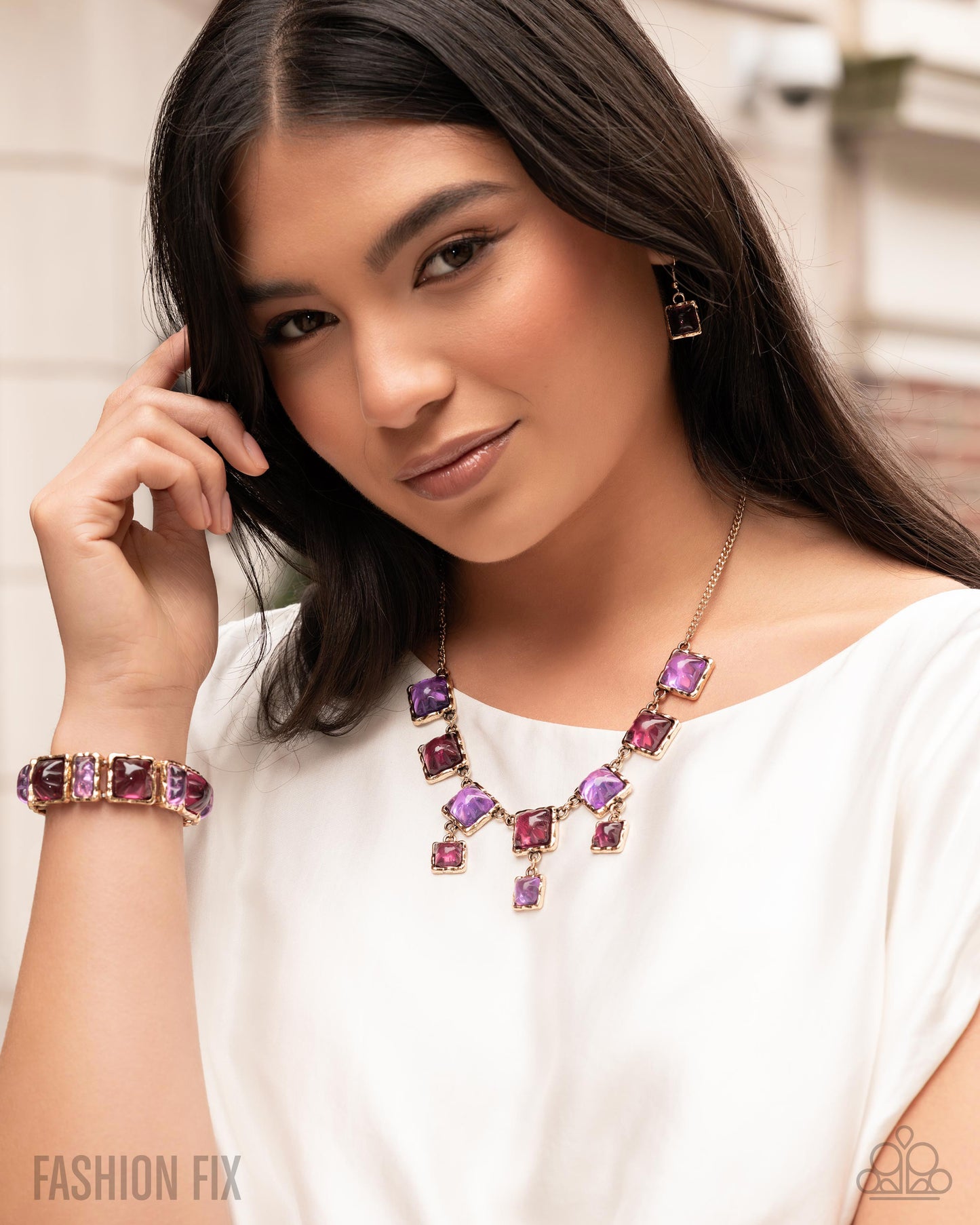 Paparazzi Retro Radical - Purple, Lavender & Damson Acrylic Gold Stretch Bracelet Glimpses Of Malibu Fashion Fix December 2025 B2540
