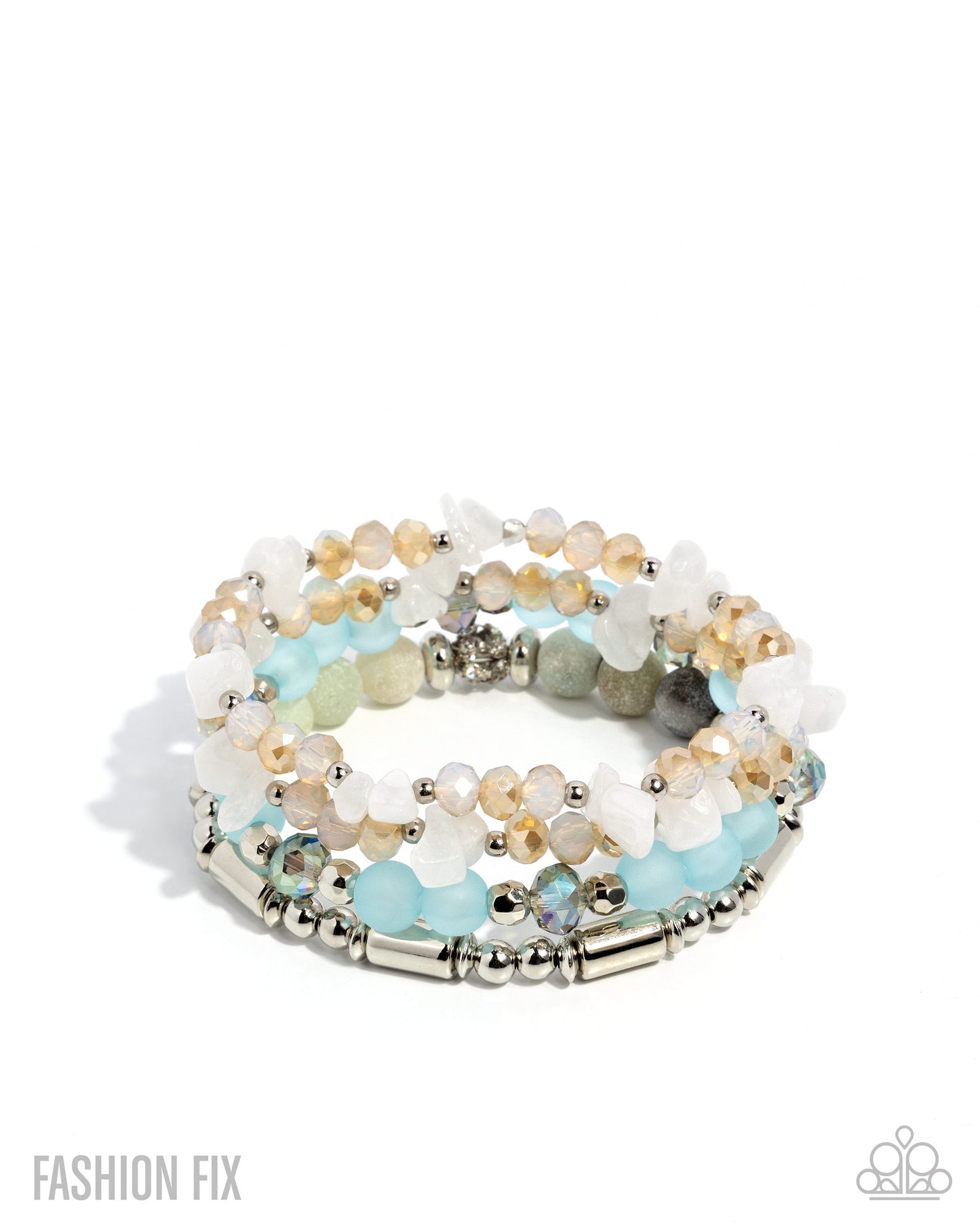 Paparazzi Proficient Poise - Multicolored, Light Blue, Light Pink Stone & Silver Accent Stretch Set of 4 Bracelets Glimpses Of Malibu Fashion Fix Trend Blend January 2026 B2575