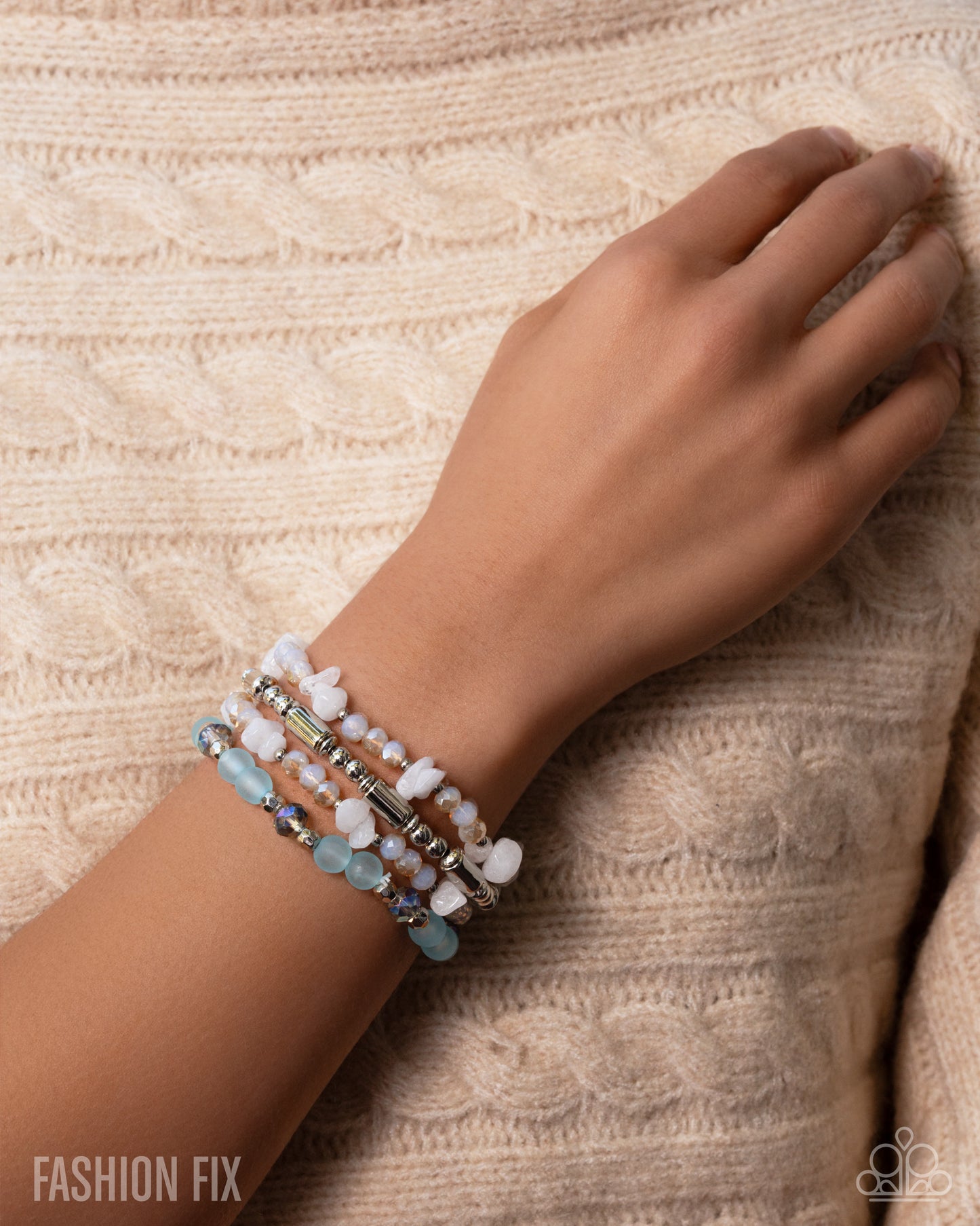 Paparazzi Proficient Poise - Multicolored, Light Blue, Light Pink Stone & Silver Accent Stretch Set of 4 Bracelets Glimpses Of Malibu Fashion Fix Trend Blend January 2026 B2575