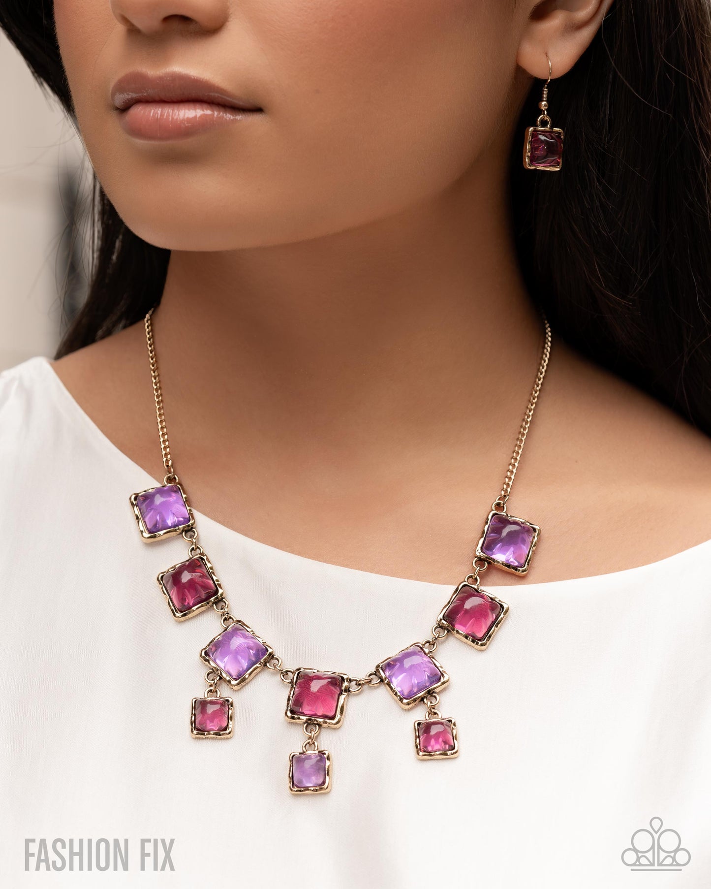 Paparazzi Vintage Boho - Purple, Damson & Lavender Acrylic Gold Necklace Glimpses Of Malibu Fashion Fix December 2025 N3796