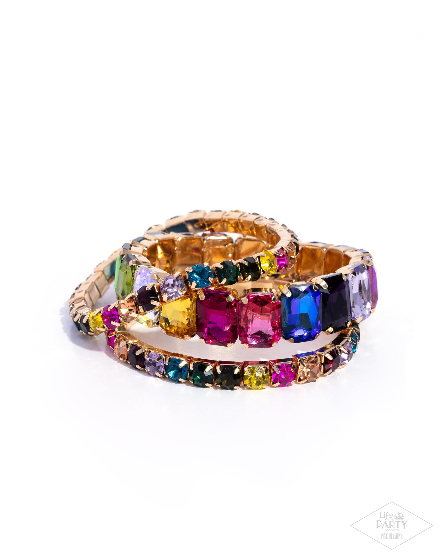 Paparazzi Candescent Caliber - Multicolored Gem Set Of 3 Stretch Bracelets Pink Diamond Life Of The Party