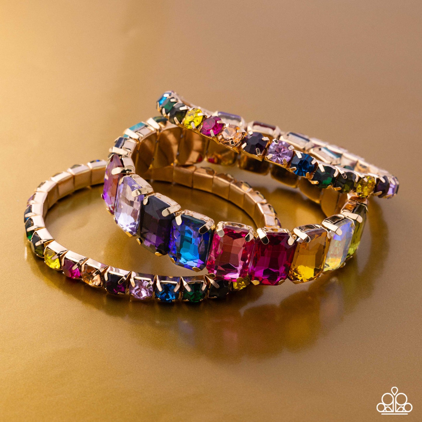 Paparazzi Candescent Caliber - Multicolored Gem Set Of 3 Stretch Bracelets Pink Diamond Life Of The Party