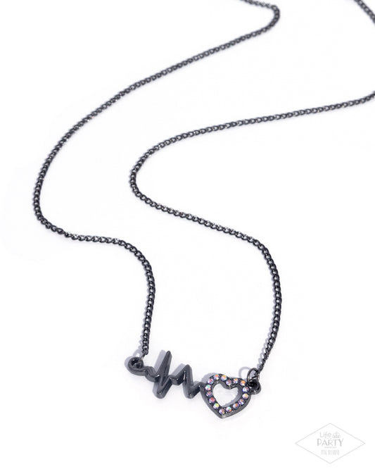 Paparazzi HEARTBEAT Street - Purple Iridescent Rhinestone Heart Charm Necklace Life Of The Party Pink Diamond Encore