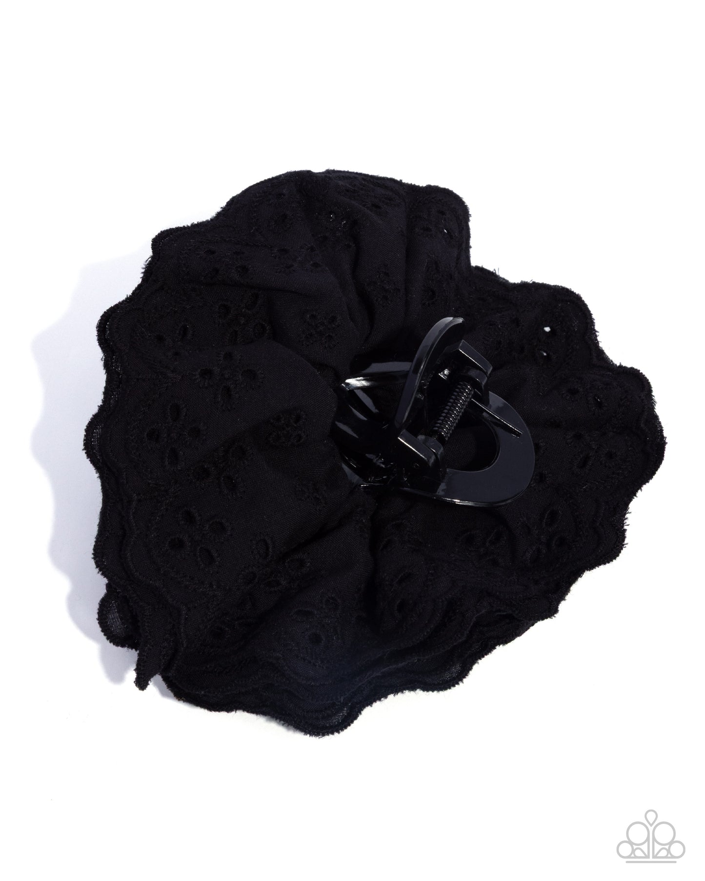 Paparazzi Energetic Eyelets - Black Scalloped Eyelet fabric Hair Claw Clip H0256