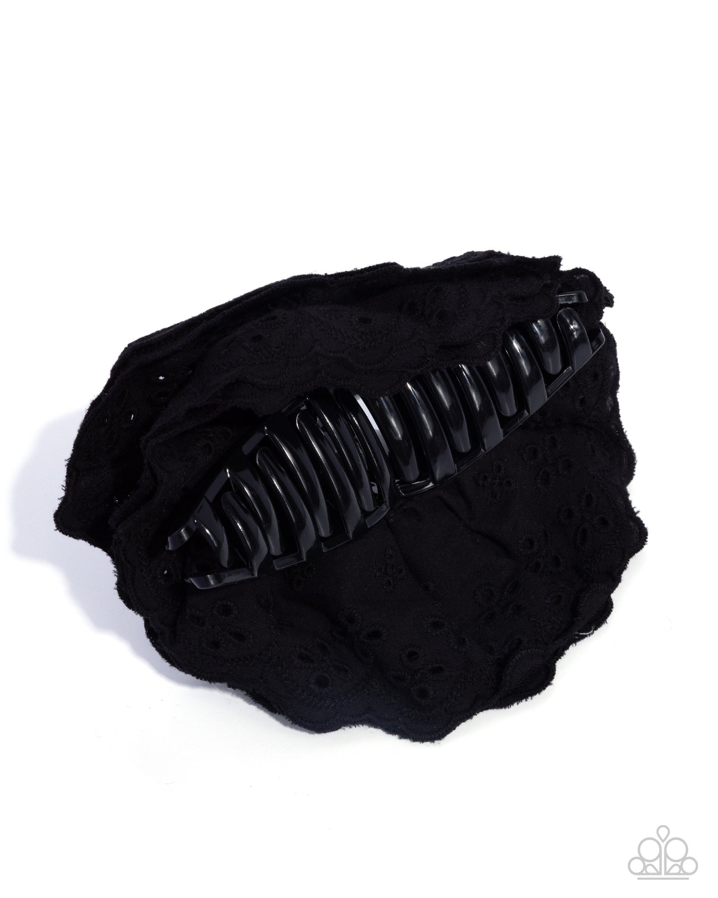 Paparazzi Energetic Eyelets - Black Scalloped Eyelet fabric Hair Claw Clip H0256