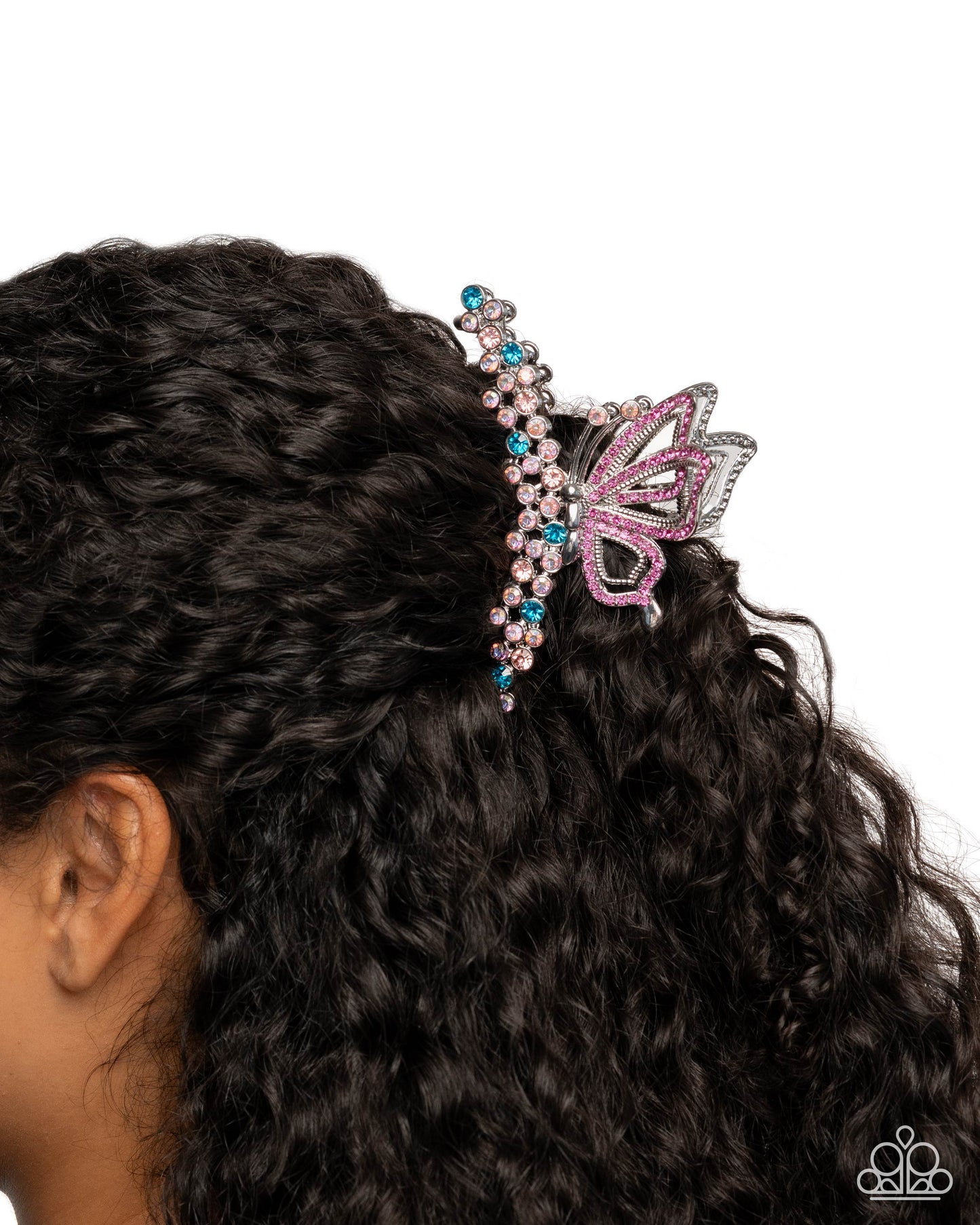 Paparazzi Admirable Administration - Pink, White, Fuchsia, Rose Iridescent Rhinestone Silver Hair Claw Clip H0262