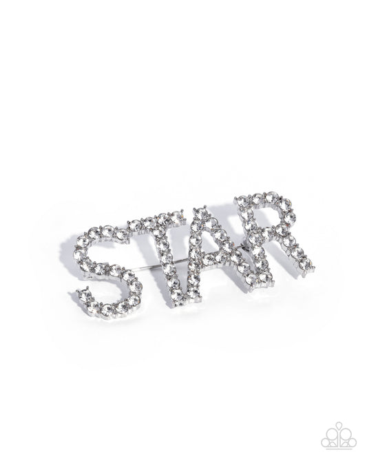 Paparazzi Superstar Sum - White Rhinestone "STAR" Lapel Pin Brooch