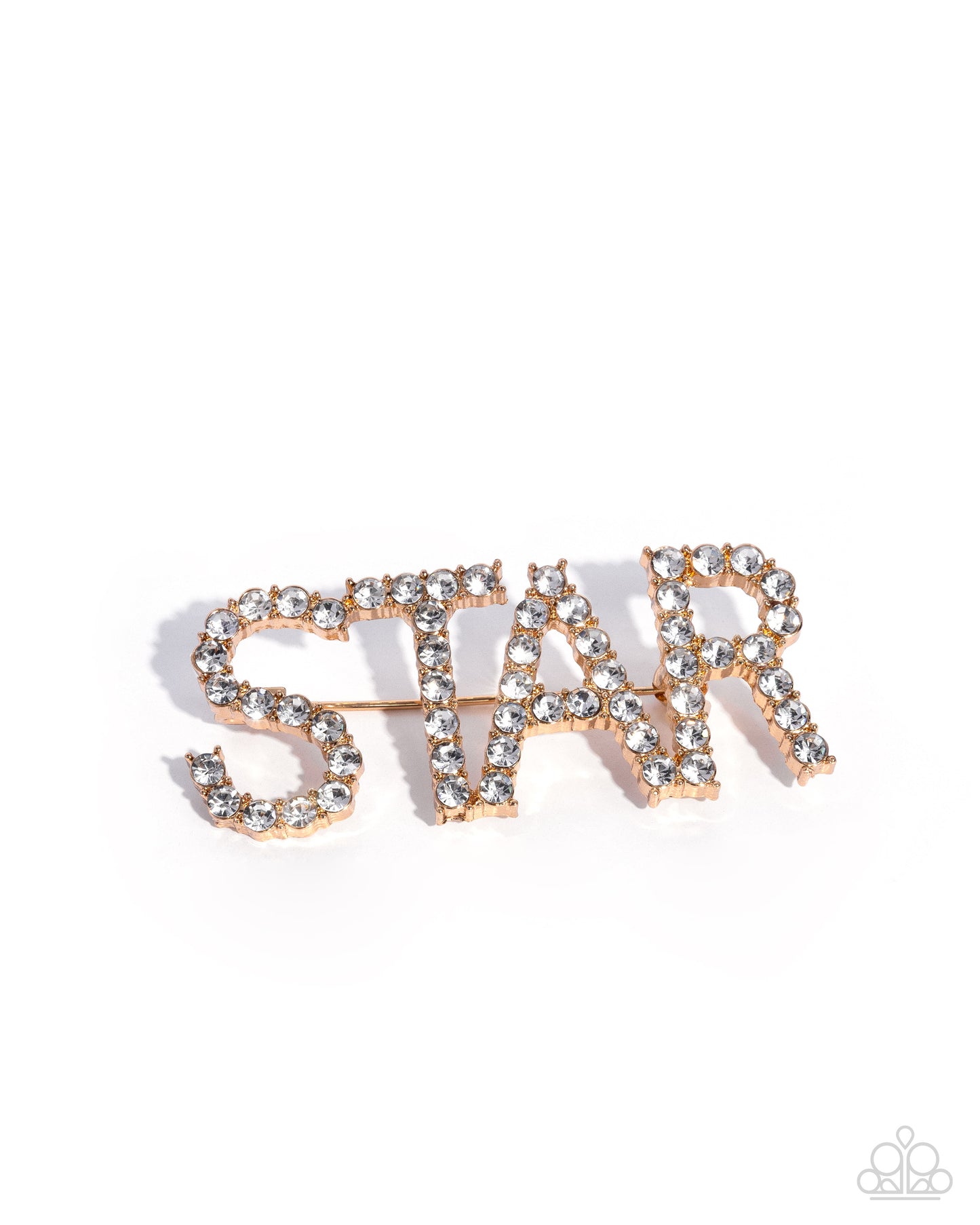 Paparazzi Superstar Sum - Gold "STAR" White Rhinestone Lapel Pin Brooch BR040