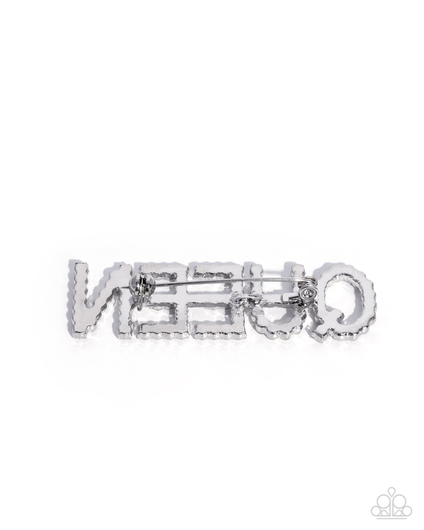 Paparazzi Queen Behavior - White Rhinestone Silver "QUEEN" Lapel Pin Brooch BR039