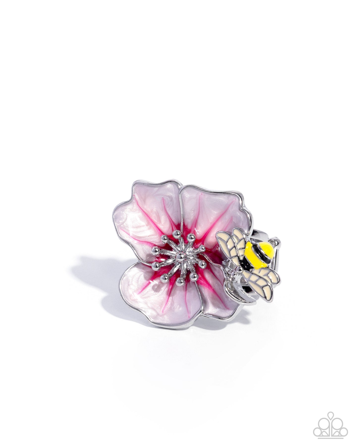 Paparazzi Introspective Icon - Pink - Baby Pink Pearl Painted Flower Ring R1364