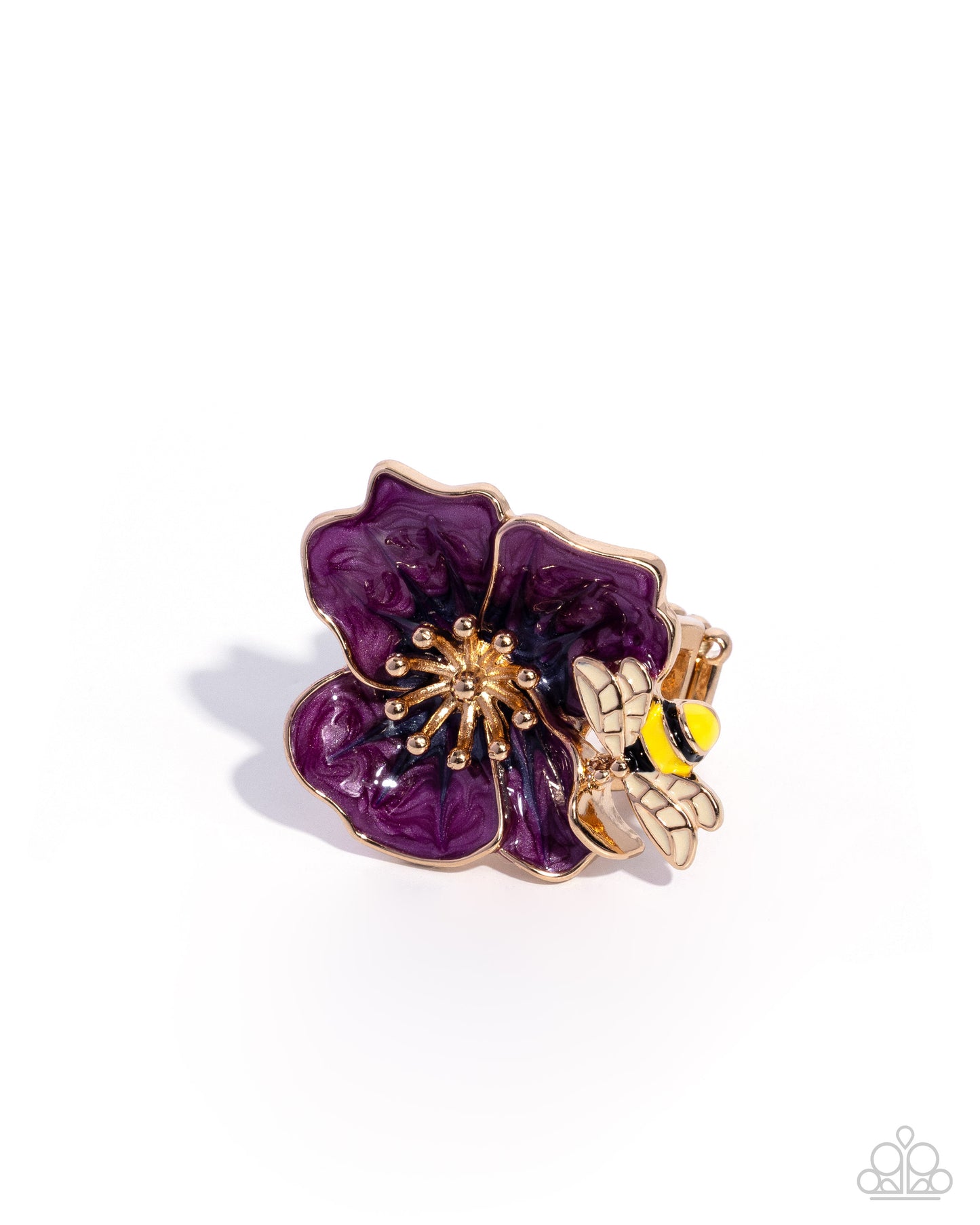 Paparazzi Introspective Icon - Purple Painted Damson Flower & Bee Ring R1382