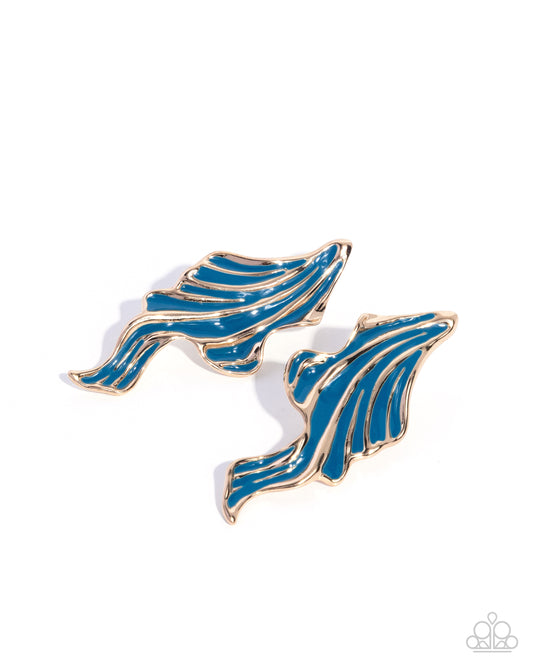Paparazzi Fluid Fashion - Blue Painted Gold Fin Nautical Earring E3373