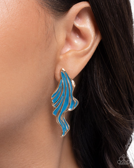 Paparazzi Fluid Fashion - Blue Painted Gold Fin Nautical Earring E3373