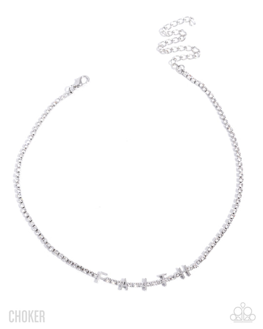 Paparazzi Favorable Faith - White Rhinestone "FAITH" Choker Necklace N4032