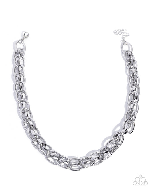 Paparazzi Kept in Confidence - Silver High Sheen Modern Chain Necklace N4052