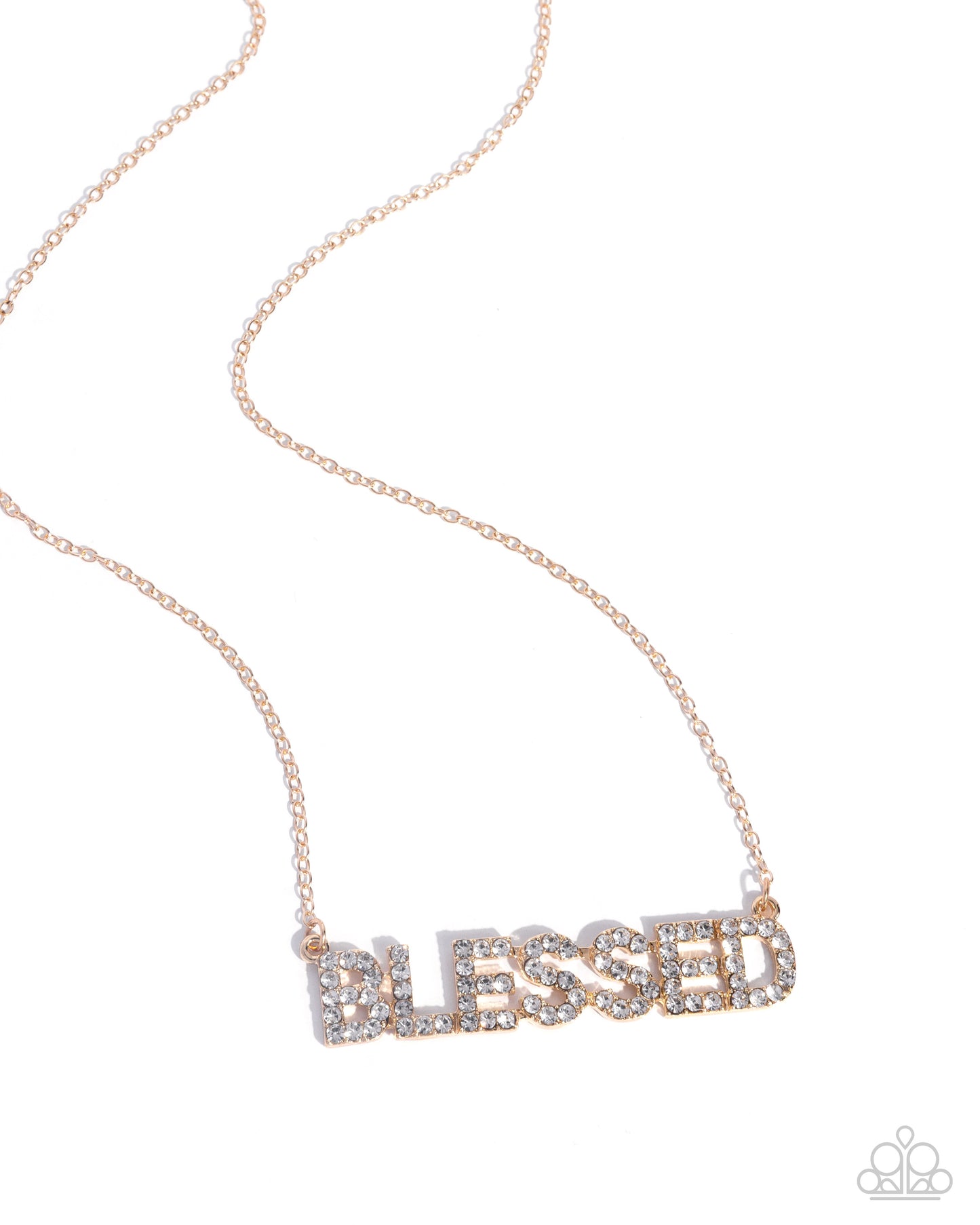 Paparazzi Blessed Benefit - Gold & White Rhinestone "BLESSED" Inspirational Necklace N2895