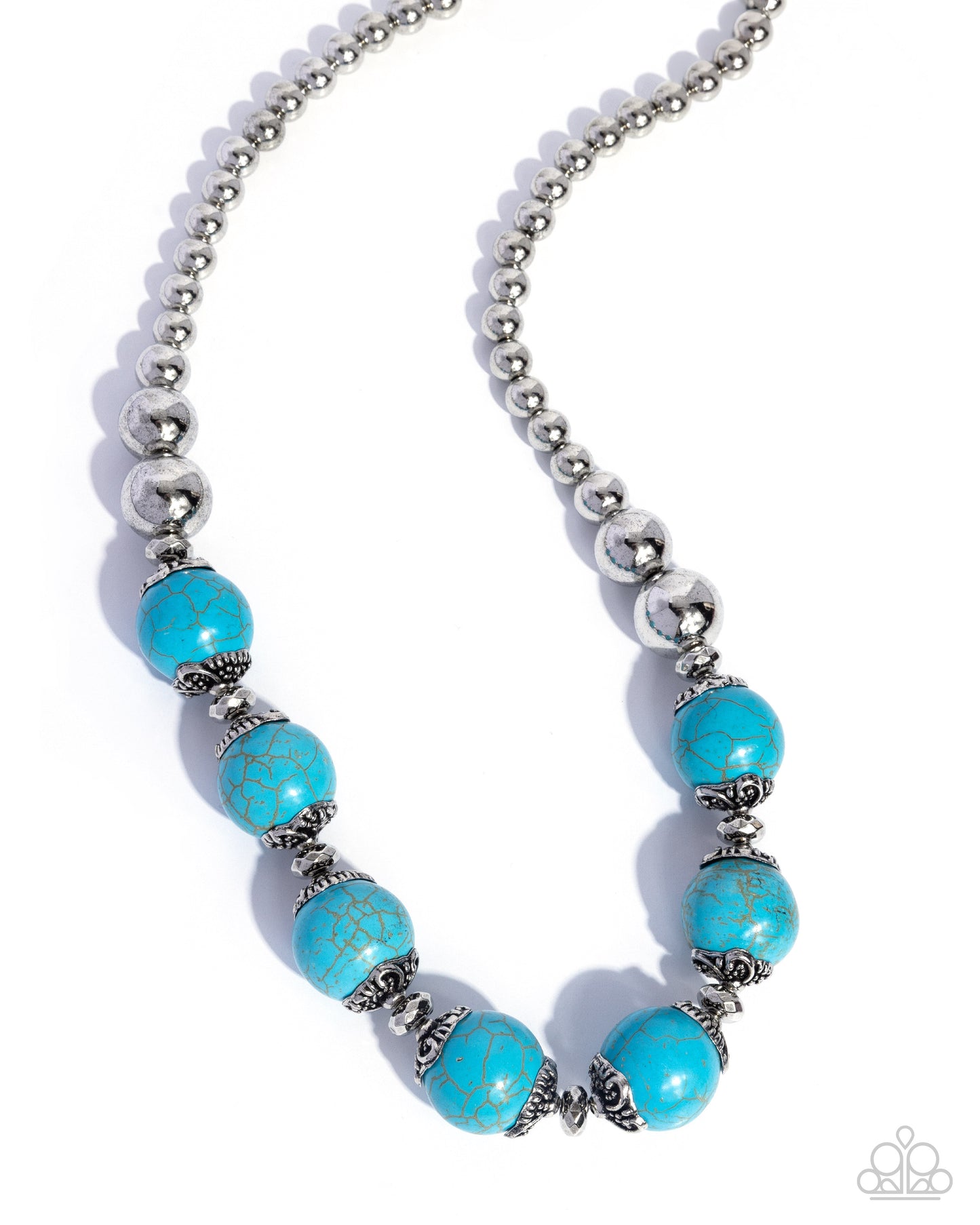 Paparazzi Earthy Filter - Blue Turquoise Marbled Stone Silver Santa Fe Style Necklace N3920