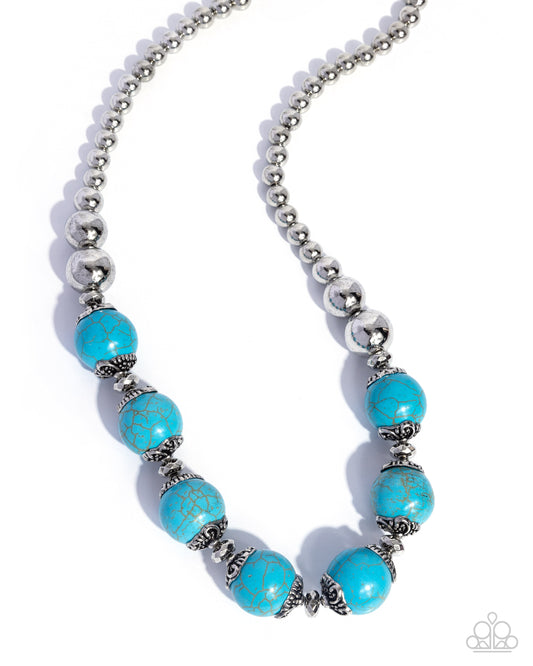 Paparazzi Earthy Filter - Blue Turquoise Marbled Stone Silver Santa Fe Style Necklace N3920