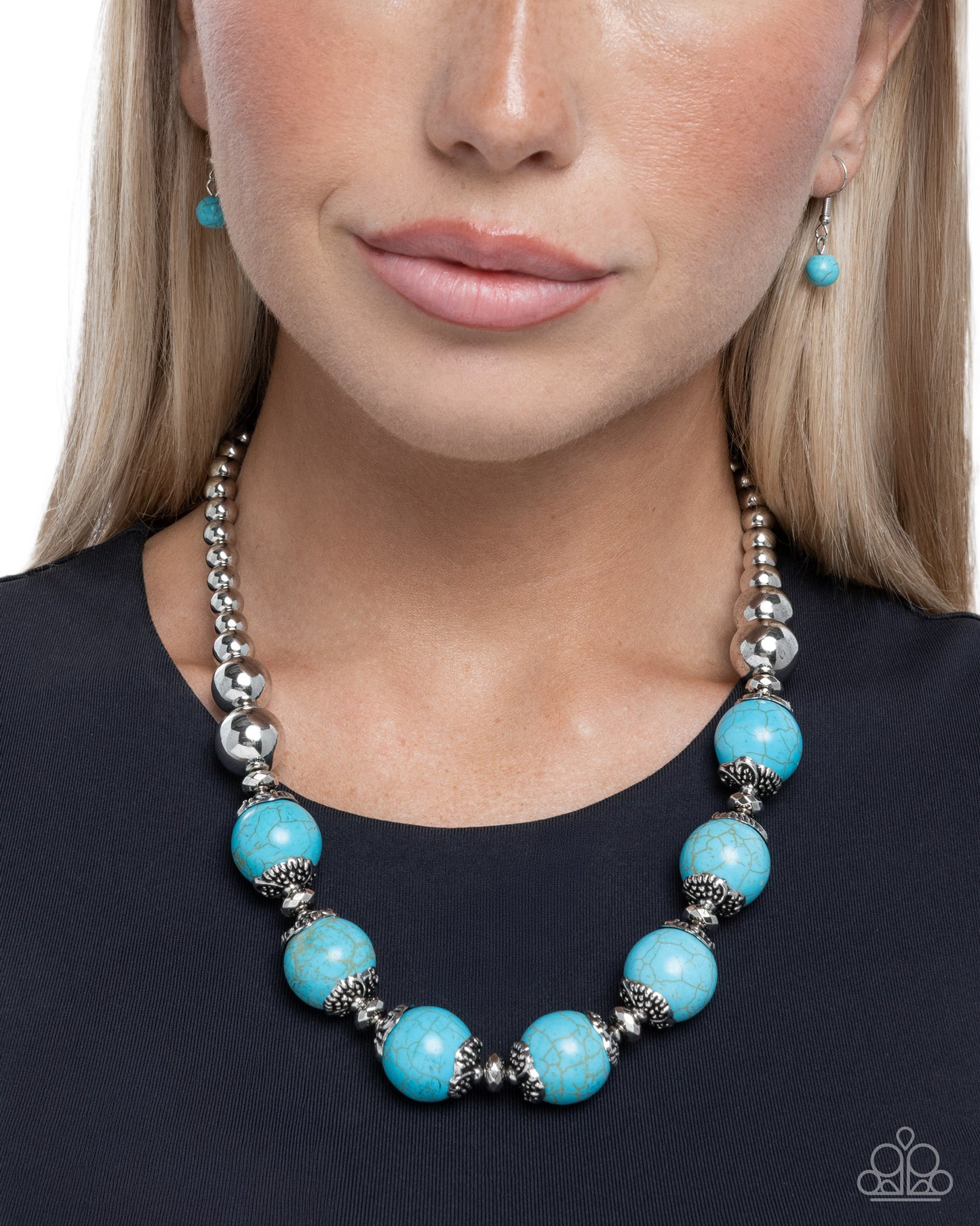 Paparazzi Earthy Filter - Blue Turquoise Marbled Stone Silver Santa Fe Style Necklace N3920