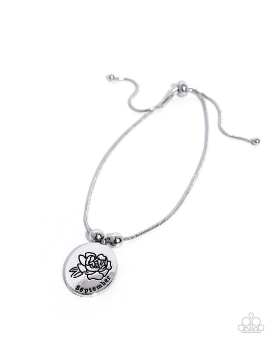 Paparazzi Personalized Bouquet - September Birthday - Birth Month Morning Glory Silver Sliding Bead Closure Bracelet