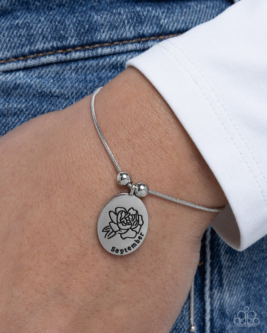 Paparazzi Personalized Bouquet - September Birthday - Birth Month Morning Glory Silver Sliding Bead Closure Bracelet