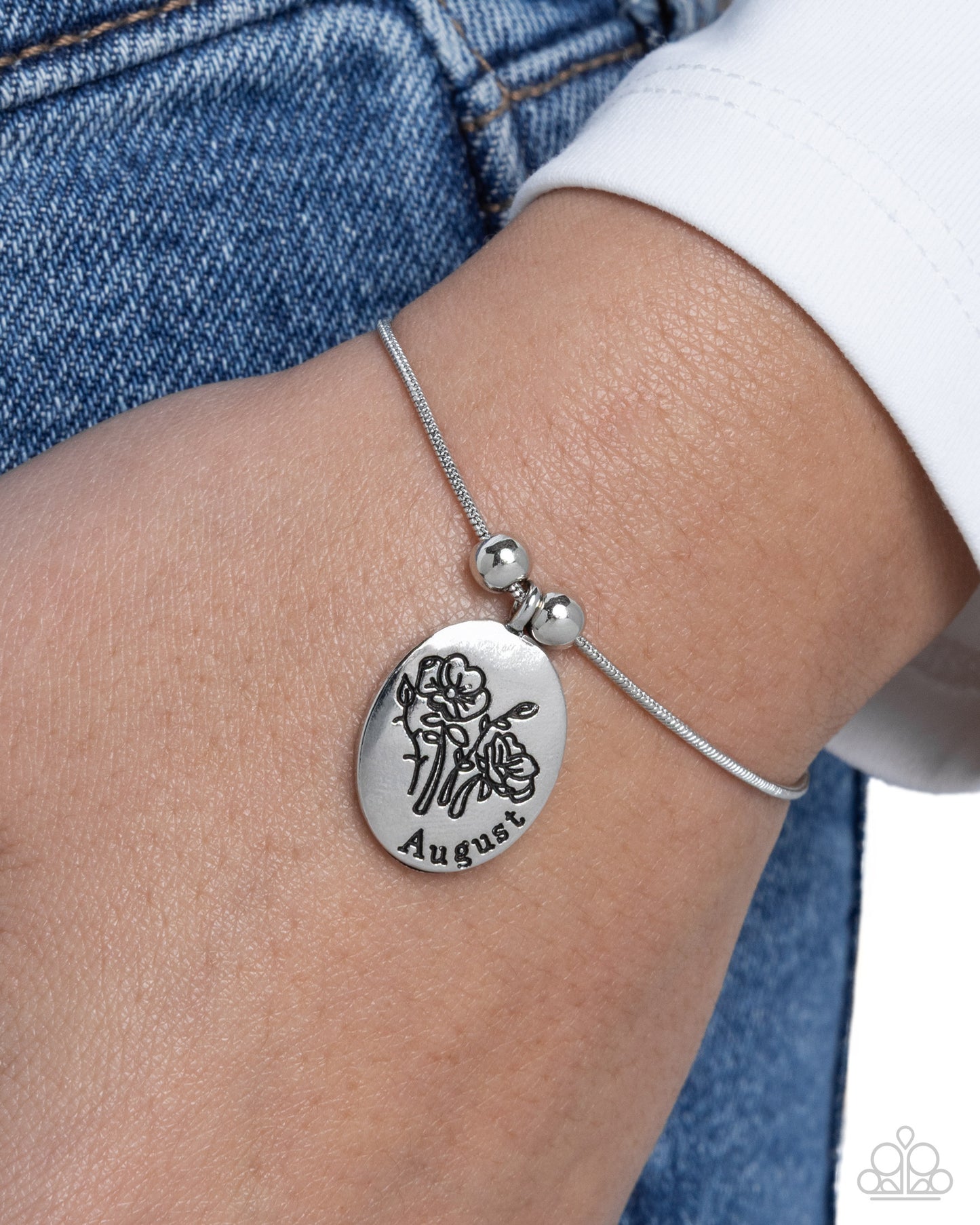 Paparazzi Personalized Bouquet - August - Silver Birth Month Poppy Flower Birthday Bracelet