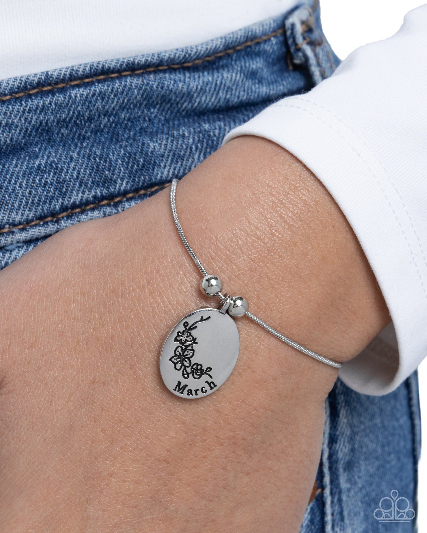Paparazzi Personalized Bouquet - March - Silver Birth Month Flower Daffodil Sliding Bead Closure Bracelet B2624