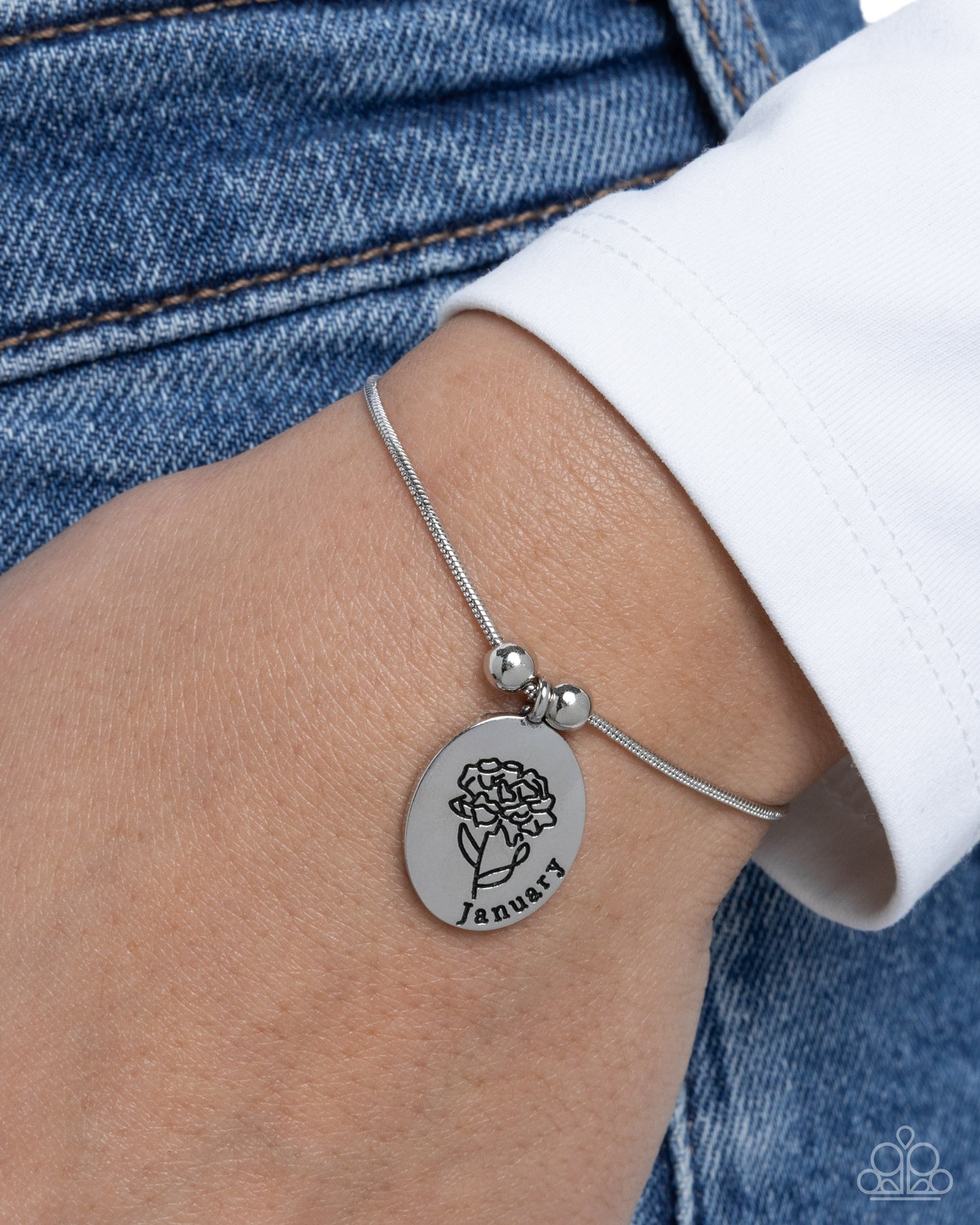 Paparazzi Personalized Bouquet - January - Carnation Silver Birth Month Sliding Bead Closure Bracelet B2525