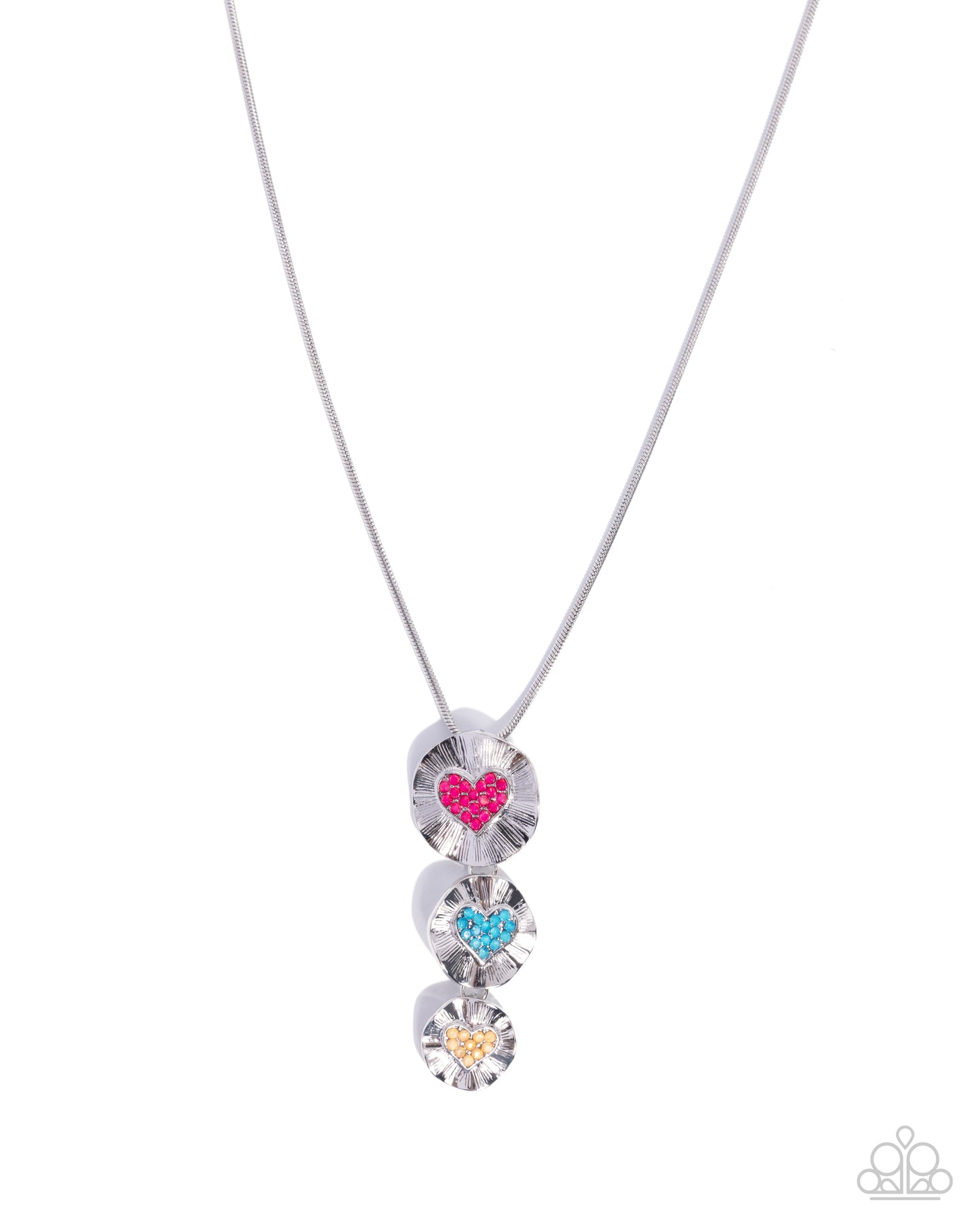 Paparazzi Swaying Sweetheart - Multi Blue, Light Orange & Pink Winterberry Heart Silver Necklace N3987