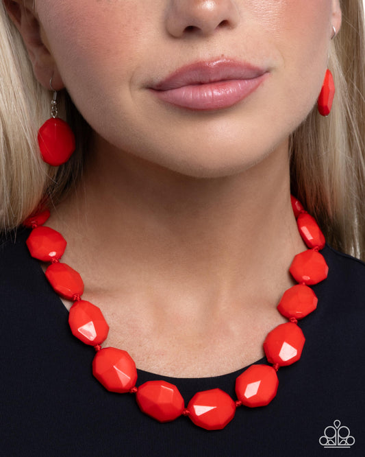 Paparazzi Playful Plan - Red Faceted Bead Necklace N3790