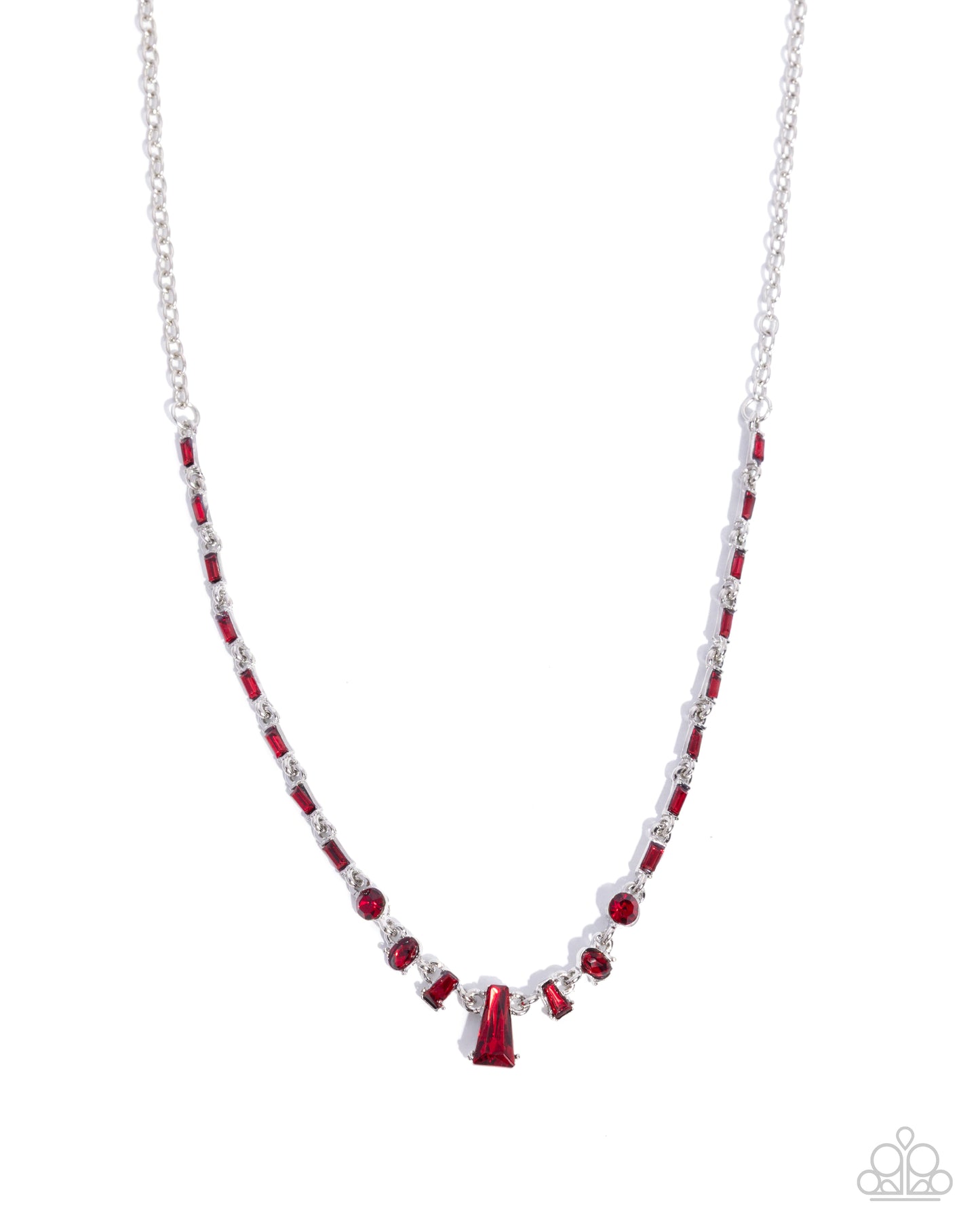 Paparazzi Boyfriends Gift - Red Gem & Rhinestone Silver Necklace N1465