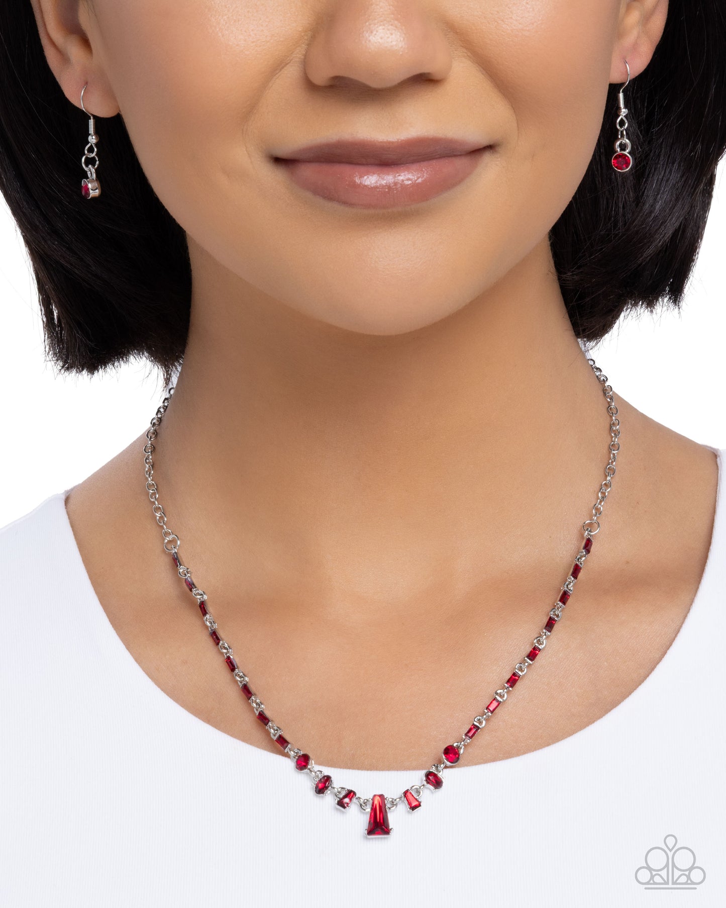 Paparazzi Boyfriends Gift - Red Gem & Rhinestone Silver Necklace N1465