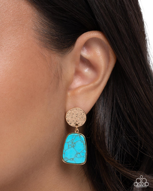 Paparazzi Sedona Social - Gold & Blue Turquoise Stone Post Earring