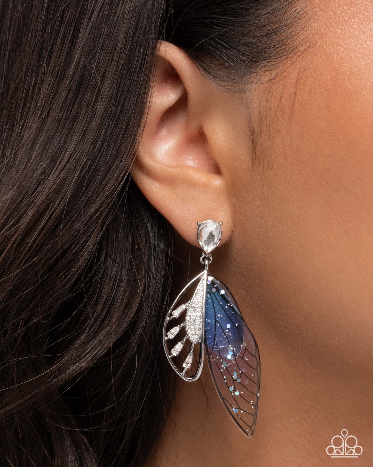 Paparazzi Floating Facade - Purple & Blue Transparent Dragonfly Wing Post Earring E3439