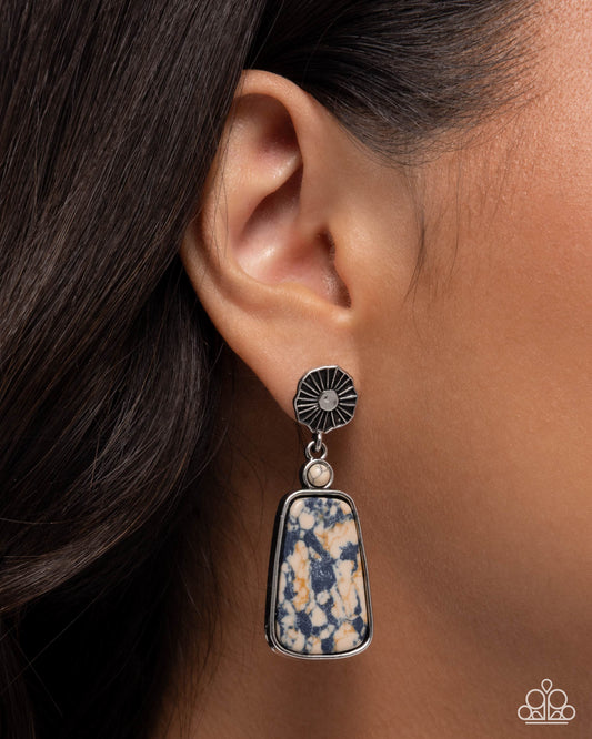 Paparazzi Fearless Freefall - Black Marbled & Ivory Stone Floral Santa Fe Style Earring E3560