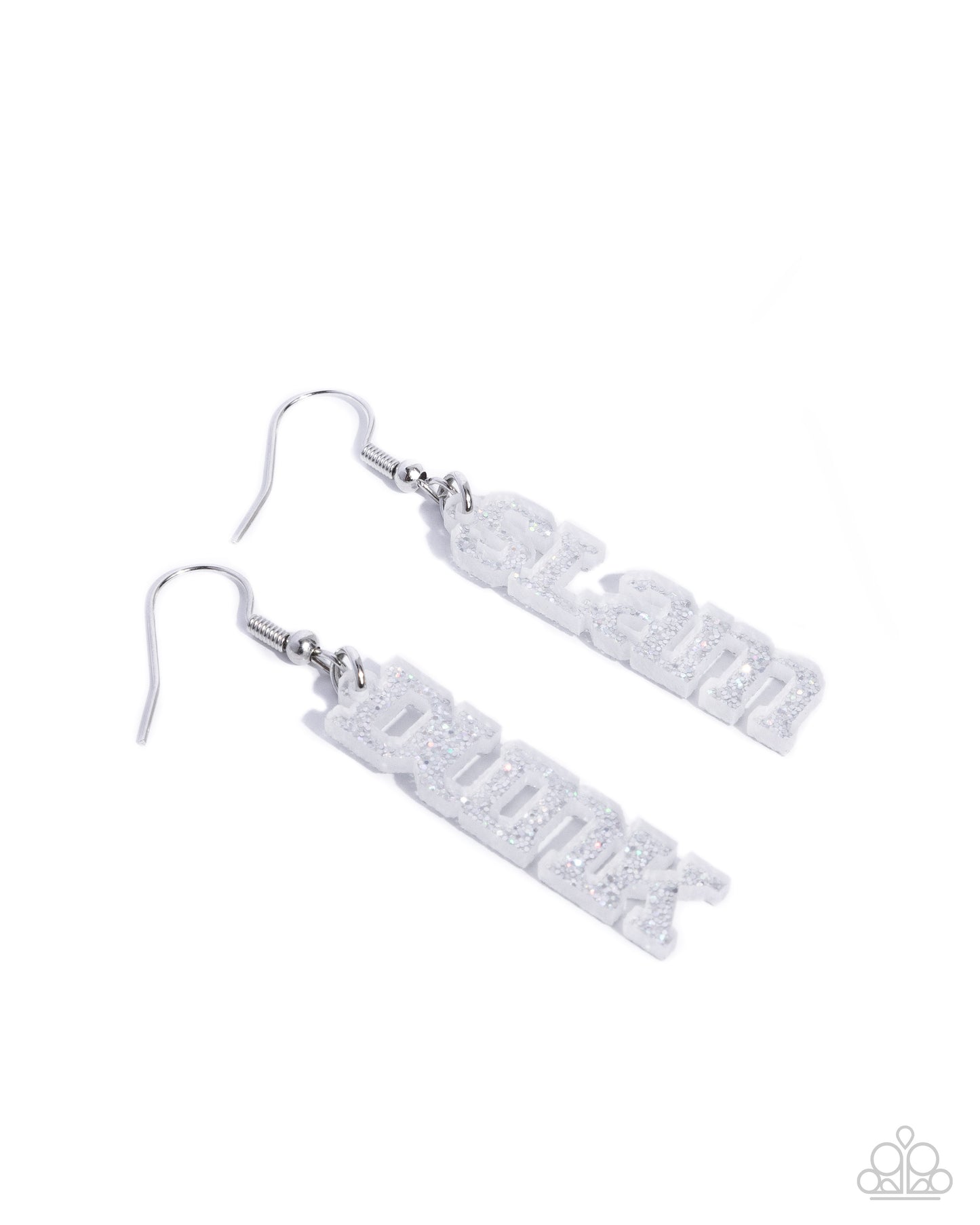 Paparazzi Slam Dunk Statement - Silver Glitter White Acrylic "SLAM" "DUNK" Sport Earrings