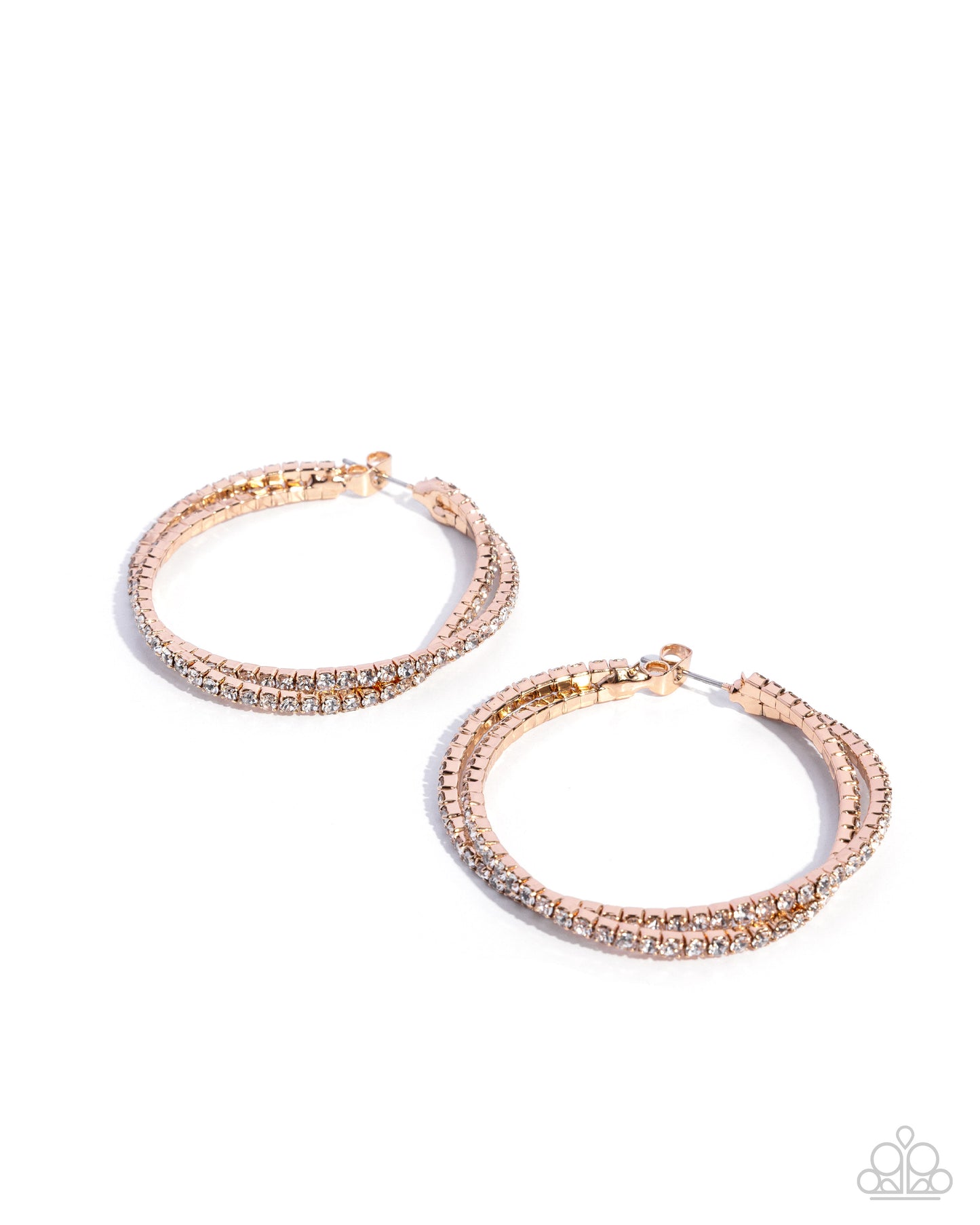 Paparazzi Shopping for Sparkle - Gold & White Rhinestone 1 3/4 Inch Hoop Earring