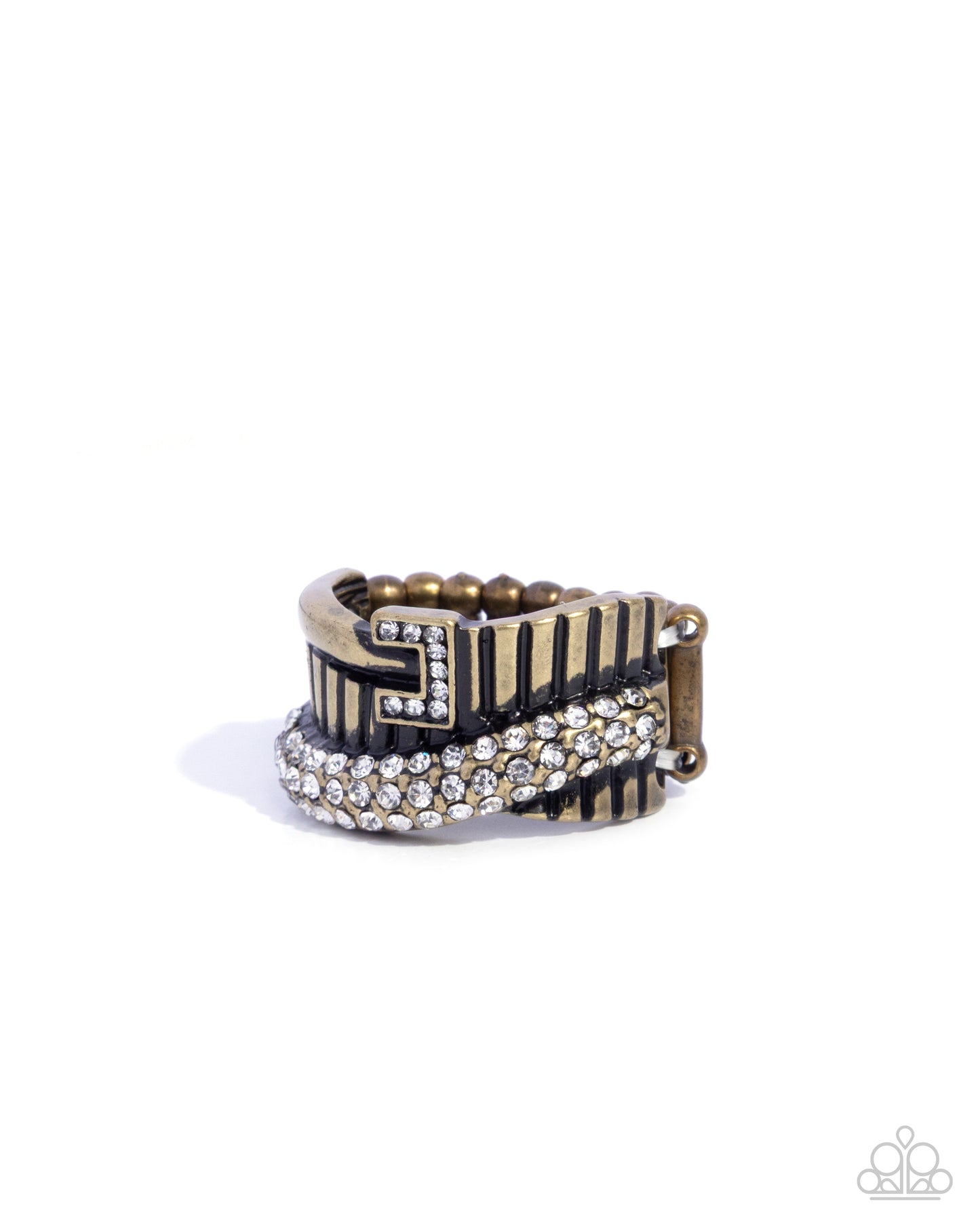 Paparazzi Grungy Gallery - Brass & White Rhinestone Ring R1324