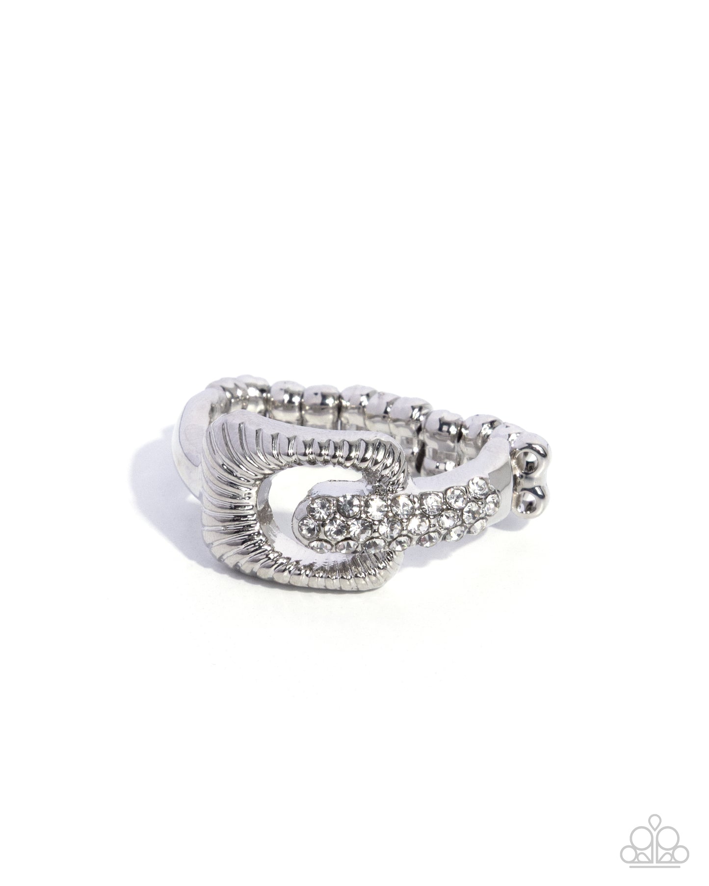 Paparazzi Captivating Confidence - White Rhinestone Buckle Style Ring R1374