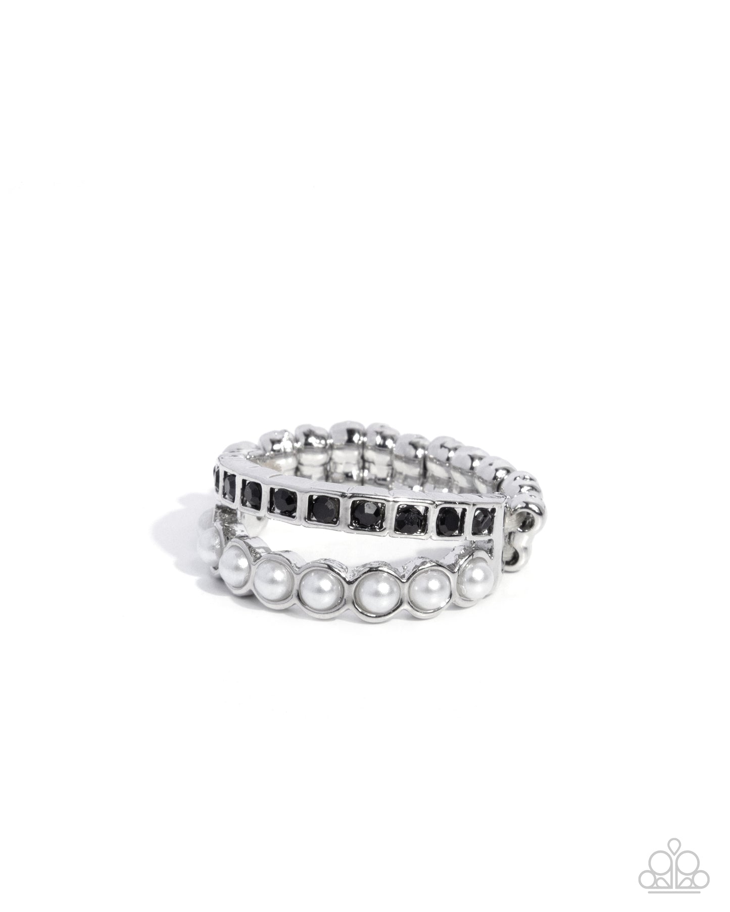 Paparazzi Office Party - Black Rhinestone, White Pearl Ring