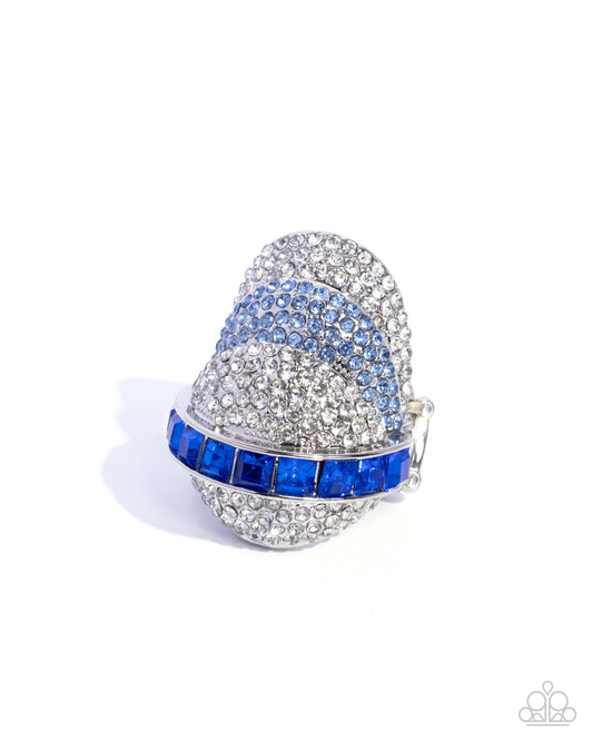 Paparazzi Glittery Gauge - Blue - Light Sapphire & White Rhinestone Oversized Ring R1179