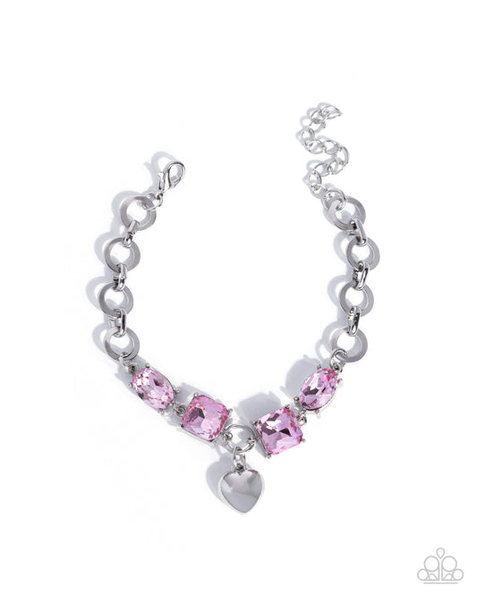 Paparazzi Romantic Rescue - Pink Gem Silver Bracelet B2436