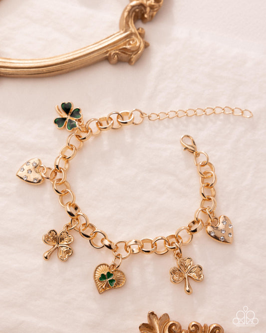 Paparazzi Leisure Luck - Green & Gold Clover Charm Style St. Patrick's Day Bracelet B2641