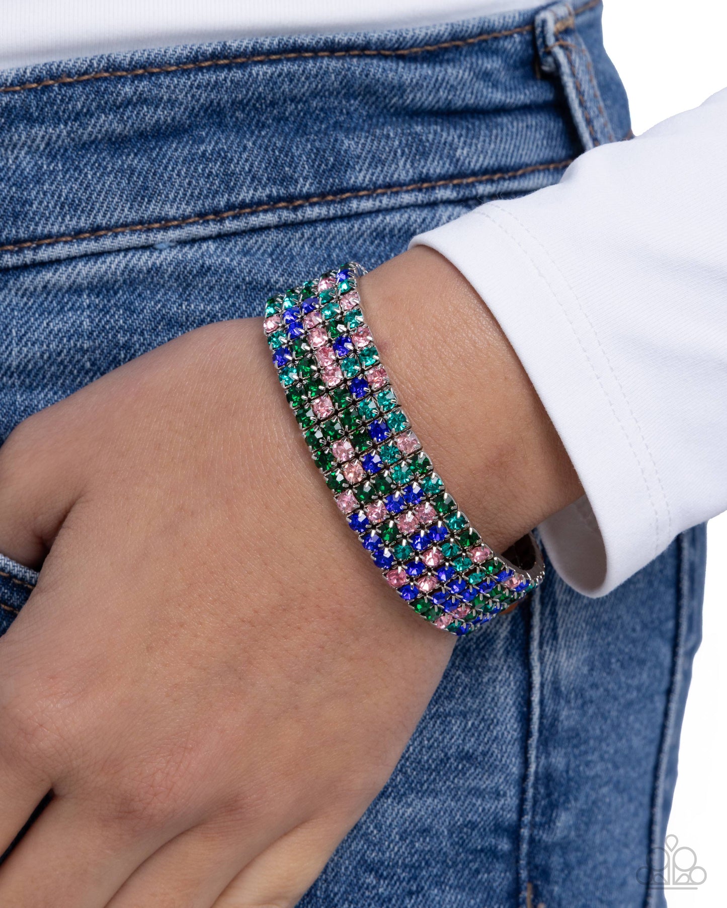 Paparazzi Shimmery Sequence - Green, Blue, Pink, Multicolored Gem Stretch Bracelet B2261