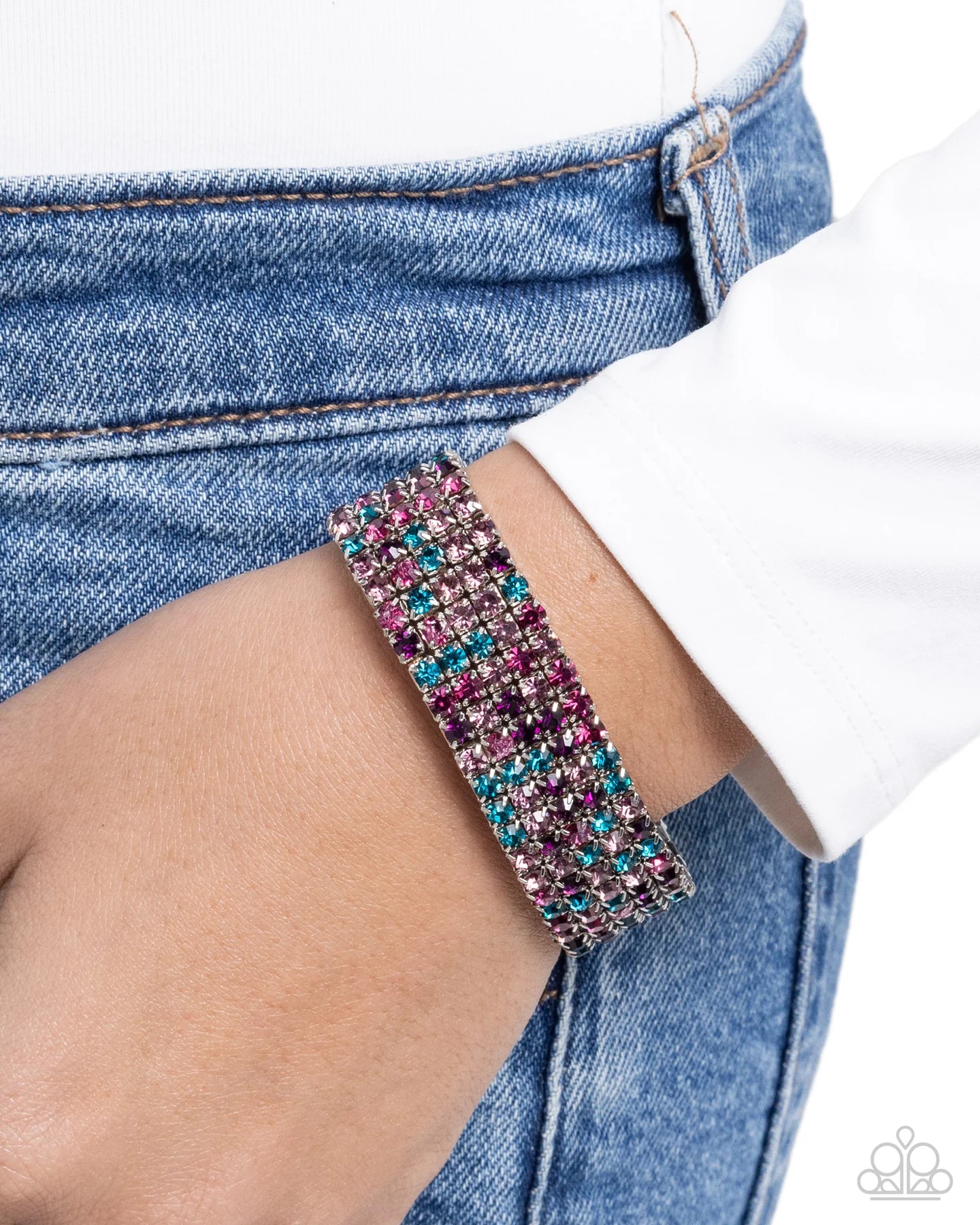 Paparazzi Shimmery Sequence - Purple Blue Rhinestone Stretch Bracelet B2667